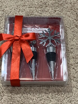Holiday Time Wine Stoppers NEW 3 Piece Set Silver Tree Snowflake Ball Christmas
