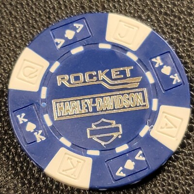 ROCKET HD ~ ALABAMA (Blue AKQJ w/B&S back) Harley Davidson Poker Chip (CLOSED)
