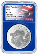 2023 Australia 1oz Silver Koala NGC MS70 - Blue Core - Flag Label