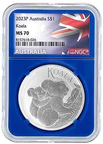 2023 Australia 1oz Silver Koala NGC MS70 - Blue Core - Flag Label