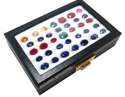 FindingKing Black Leather Glass-Top Gem Box – Jewelry & Loose Stone Display Case With Secure Clasp