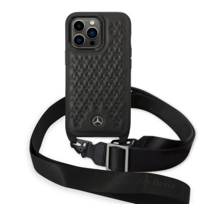 Mercedes iPhone 14 Pro Hülle Case Cover Genuine Leather Stars Pattern Strap