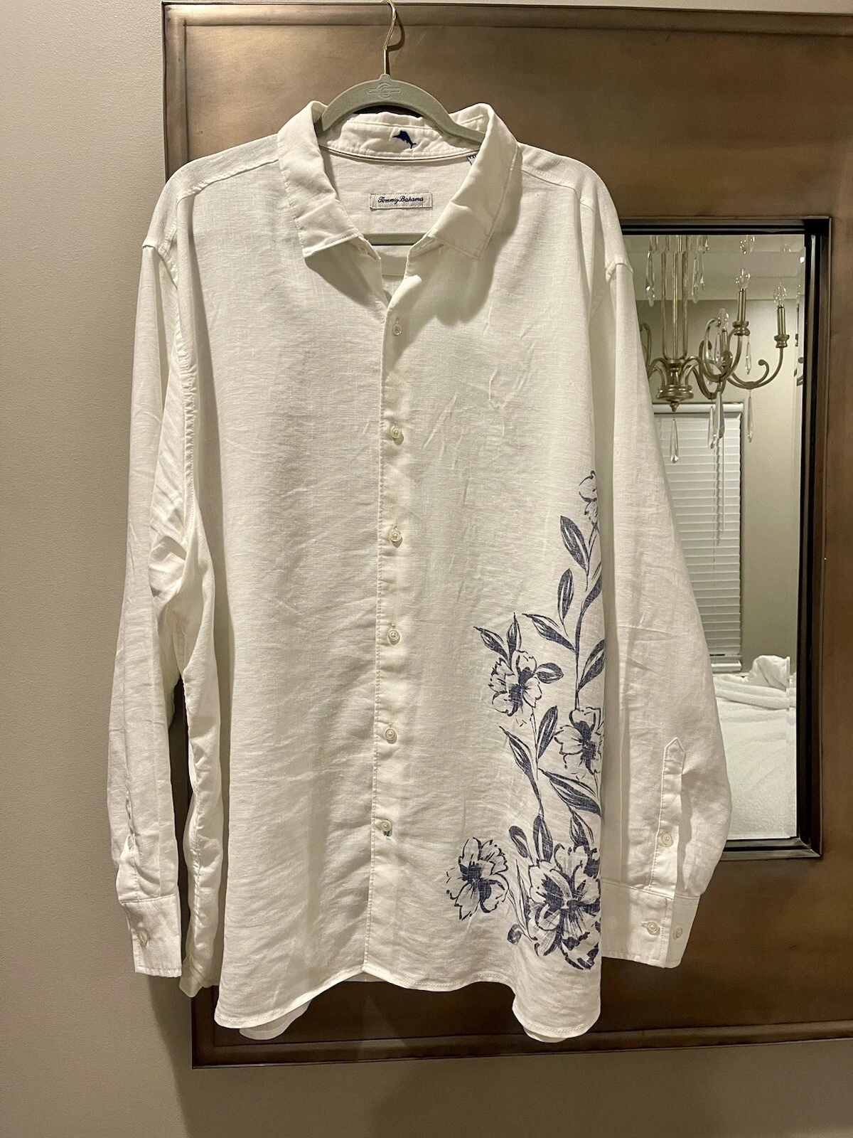EUC Tommy Bahama Linen/Poly Long Sleeve Shirt Mens 2XL XXL Floral Beach Hawaiian