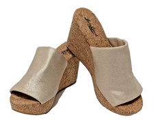 Lucky Brand Cork Wedges Mules Champagne Fabric Upper 9M EU 39
