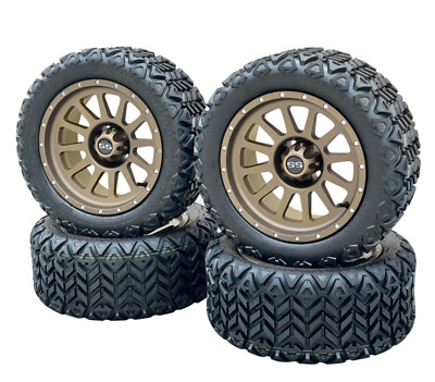 14'' Bronze Golf Cart Wheels/ Tires DOT 23x10-14 All Terrain, EZGO/Club Car/YMH