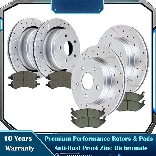 Front Rear Drilled Discs Rotors and Brake Pads Fit Dodge Ram 1500