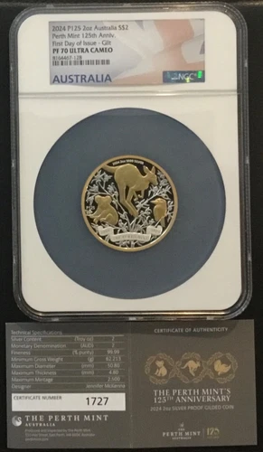 2024 P125 Australia 2 oz Silver Gilded NGC Pf70 1st Day of Issue Ultra Cameo !