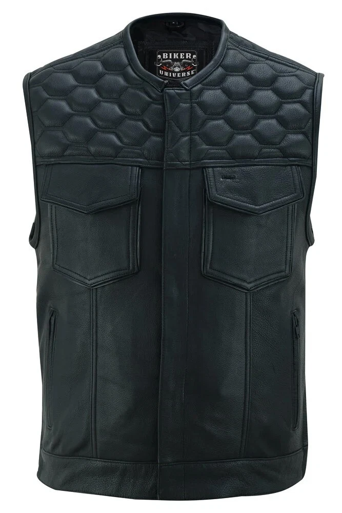 Leather Motorcycle Vest Premium Cowhide Biker Vest for Men Unique Diamond Design