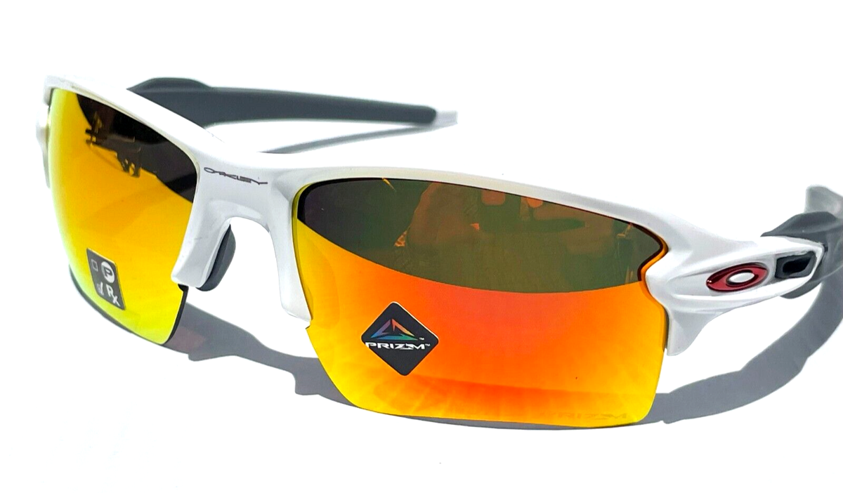 NEW Oakley FLAK 2.0 XL Shiny White PRIZM Ruby Lens Sunglass 9188
