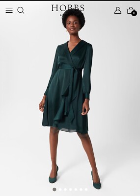 Hobbs Sally Green Fit And Flare Satin Dress | eBay UK