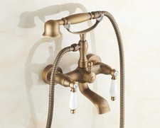 Antique Brass Wall Mount Bath Claw foot Tub Faucet Mixer Tap Hand Shower stf153