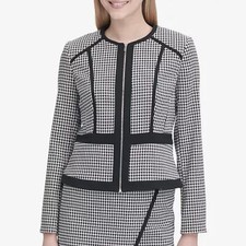 Calvin Klein Houndstooth Zip Up Blazer Jacket  Black White  Size 10
