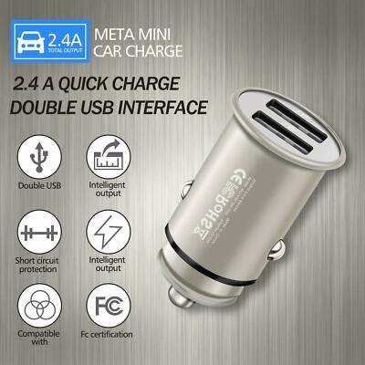 Mini Dual USB Fast Car Charger Smart Adapter For iPhone Samsung Google LG Silver