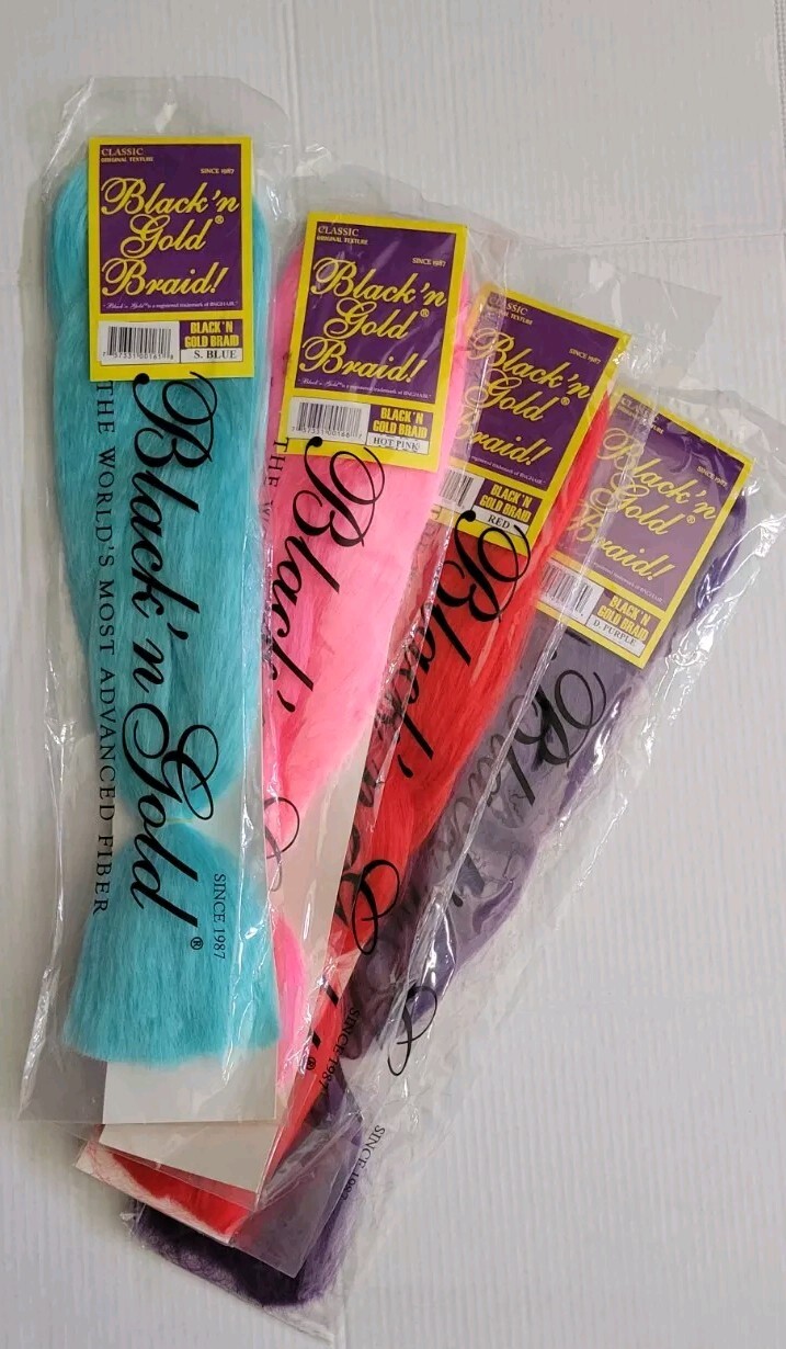 (4 MULTI PACK) BLACK' N GOLD BRAIDING HAIR 100% KANEKALON HAIR EXTENSION SOFT 
