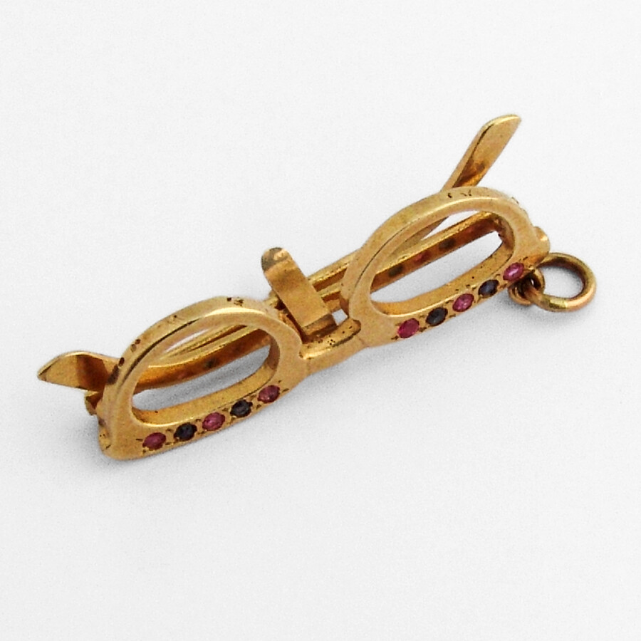 Folding Eyeglasses Pendant 14K Yellow Gold Ruby Sapph… Gem