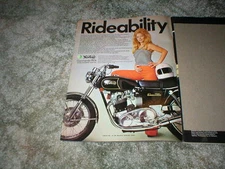 1972 NORTON Commando 750 Cycle ad  with  red head girl   Rideability  vintage