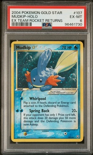 2004 POKEMON EX TEAM ROCKET RETURNS GOLD STAR #107 MUDKIP-HOLO PSA 6