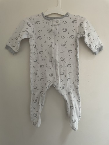 Gerber Baby Boy Girl Moon & Stars 100% Cotton Zip Long Sleeve 1-Piece White 6-9M - Picture 1 of 4