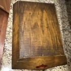 Rare Large Rustic Wood Serving Tray, Green Red Painted Floral, Rectangle Handles — photo 2