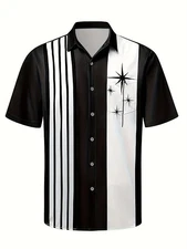 Men's Retro Bowling Shirt - Short Sleeve, Button Up, Hawaiian Beach