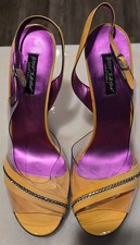Vintage Betsey Johnson Rhinestone Strap Gold Purple Patent Stiletto Size 10
