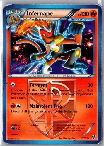 Infernape 17/135 Holo Rare Plasma Storm Pokemon Heavily Played