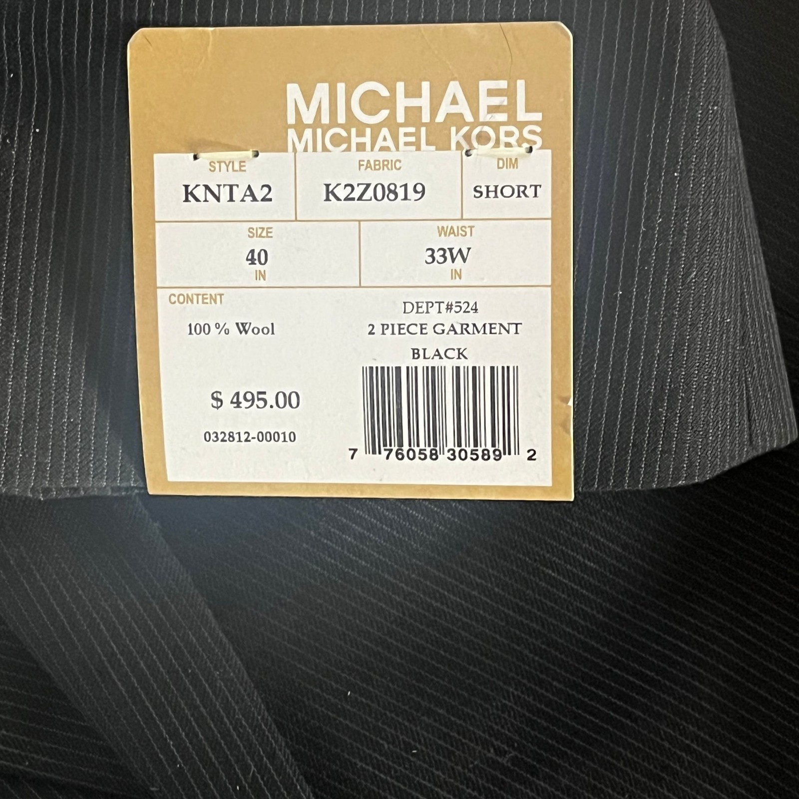 NWT Michael Kors Men's 100% Wool 2-Piece Suit Black 40 Short 33W Jacket/Pants thumbnail 2