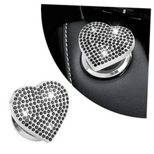 Bling Push Start Button Cover with Rhinestone,Heart Push to Start Button Black