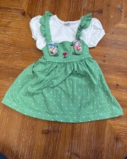 Green Polka Dot Bunny Jumper Dress With White Puff Sleeve Shirt Floral Accents