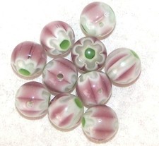 10 PERLES MILLEFIORI 7 MM RONDE - VIOLET CLAIR - NEUF - PLV019