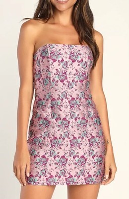 Lulus Love Vividly Pink Floral Jacquard Strapless Mini Dress Bodycon