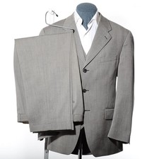 42R Vintage Classic-Fit Chaps Ralph Lauren Gray ZigZag Wool 3-Piece Suit 35x29.5