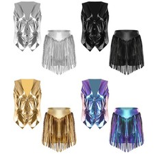 Womens Dancewear Outfit Costume Night Outfits Booty Shorts Two Piece Iridescent