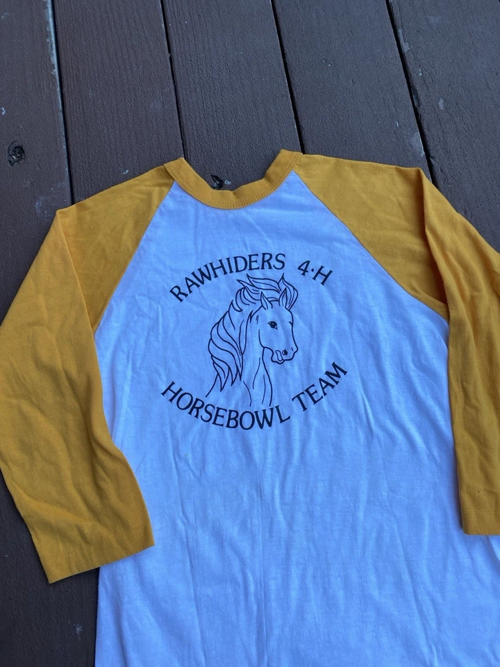 Vintage Raglan 4H Shirt 70s Medium Horse Horsebowl Western Rodeo Cowgirl - Image 2 of 4