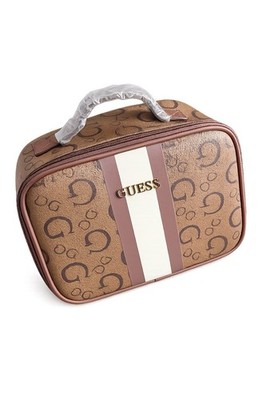 GUESS Cosmetic Bag Brown Monogram Makeup Case Travel Bag   New