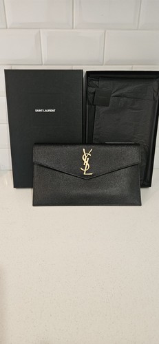 Saint Laurent Uptown Magnetic Closure Pouch Black Leather