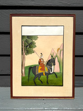 Superb Antique Indian Mughal Painting of Figure on Horseback with Gold