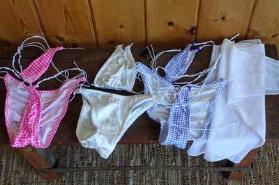 Colleen Kelly Swimwear 4 PC LOT BUNDLE (3 suits + sarong) pink blue plaid holo S