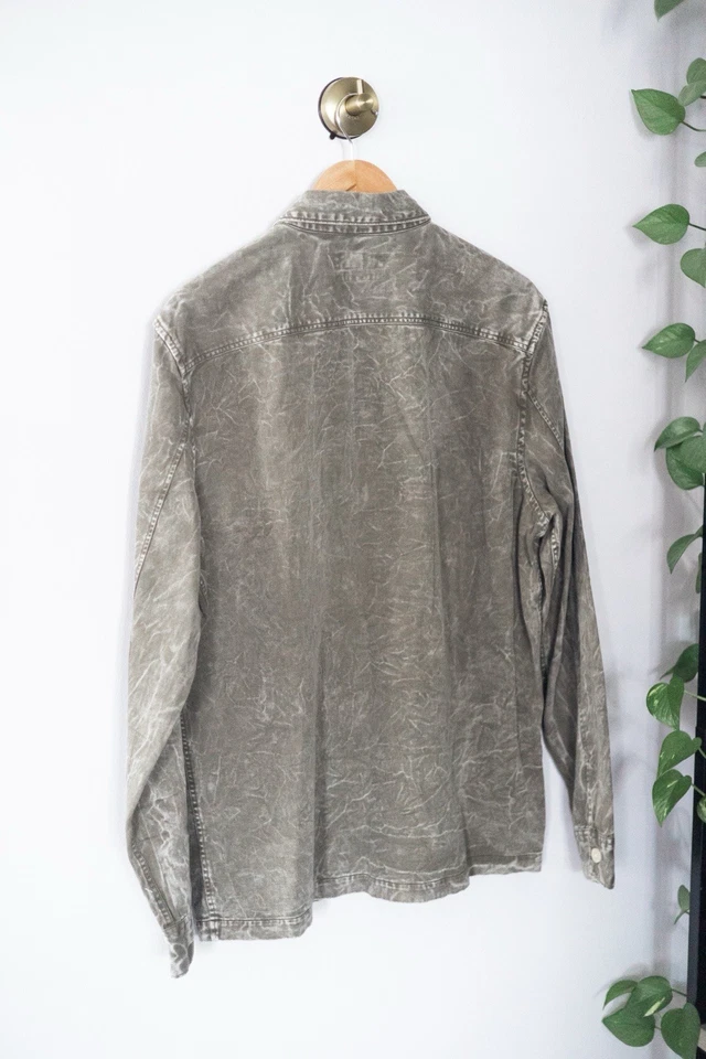 Sobrecamisa AllSaints Para Hombre L Gris Envejecido Botón Calce Relajado Telemark Foto 3 de 4