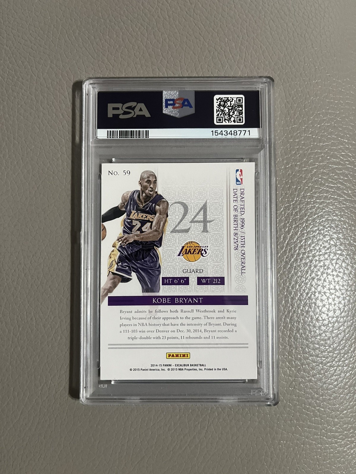 2014-15 Panini Excalibur Kobe Bryant #59 NBA LA Lakers PSA 10 GEM MINT 🔥🐍 view 2