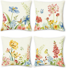Spring Floral Pillow Covers 18X18 Inch Set of 4, Wildflower Plant Decorative Cus