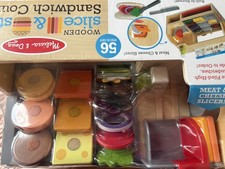 Melissa Doug Wooden Slice Stack Sandwich Counter with Deli Slicer 56 Piece