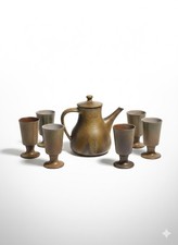 Service Café Vintage Grès Émaillé Années 70 6 Tasses Multicolores UNIQUE