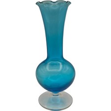 Aqua Blue Glass Bud Vase Footed