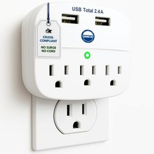 Cruise Approved Power Strip - Non Surge Protector Travel Size, 2 USB, 3 AC 