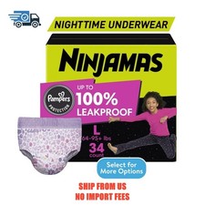 Ninjamas Girls Bedwetting Nighttime Underewar, Size L 64-95 lbs , 34 Count Se
