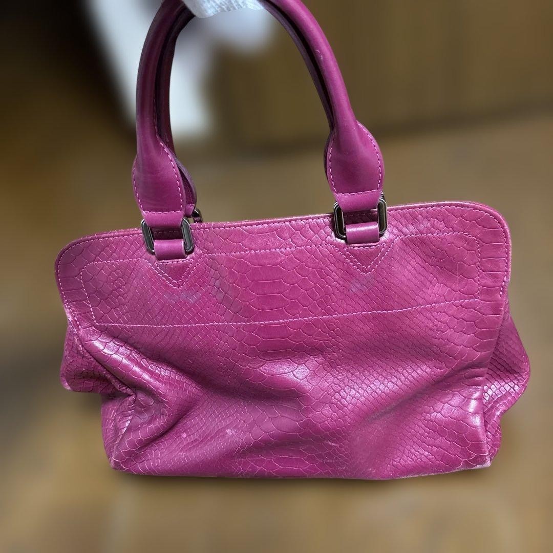 Longchamp Leather Handbag Python Embossed Pink Re… - image 4