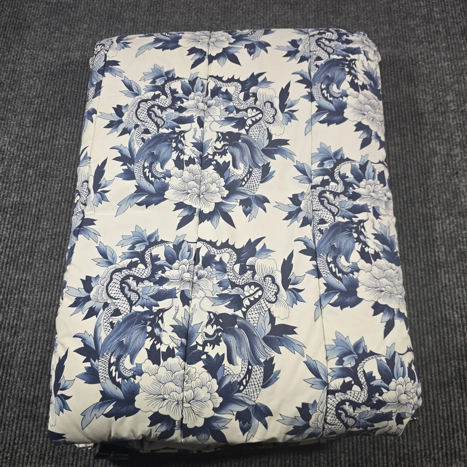 Vintage Ralph Lauren Home Comforter Twin Blue White Floral Koi Print 80s 90s - Image 2 of 4