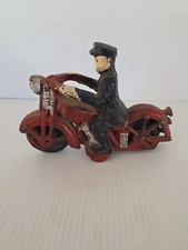 Vintage 1930s Cast Iron Motorcycle Cop Toy Police Red Original Paint Collectible