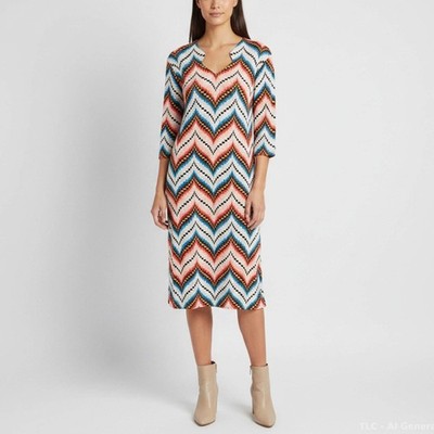 Midikleid Kenzo Multicolor Crepe Chevron Pattern S